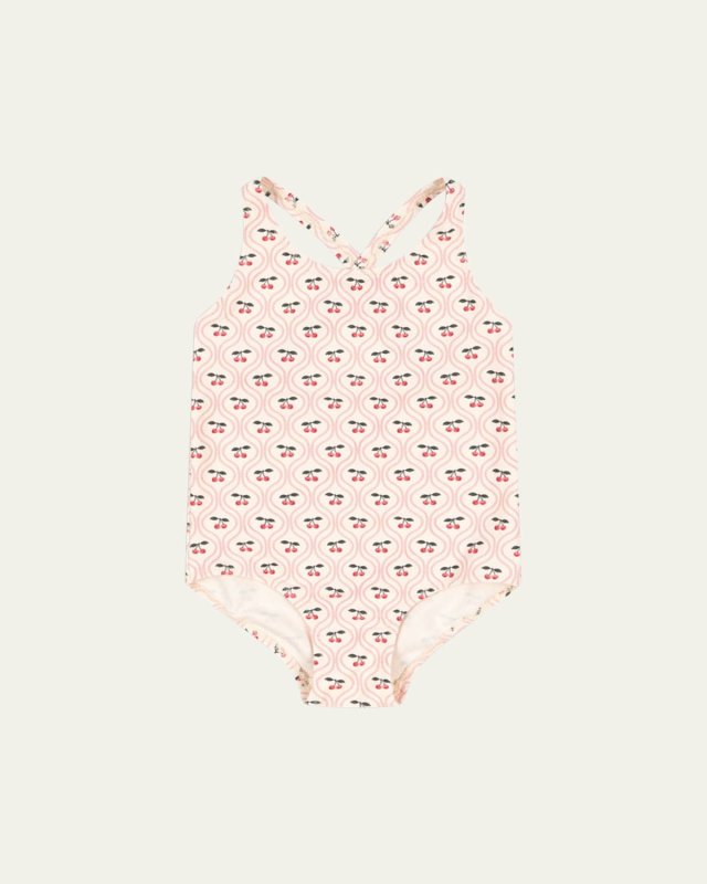 Girl's Merle Cherry-Print One-Piece Swimsuit, Size 9M-10